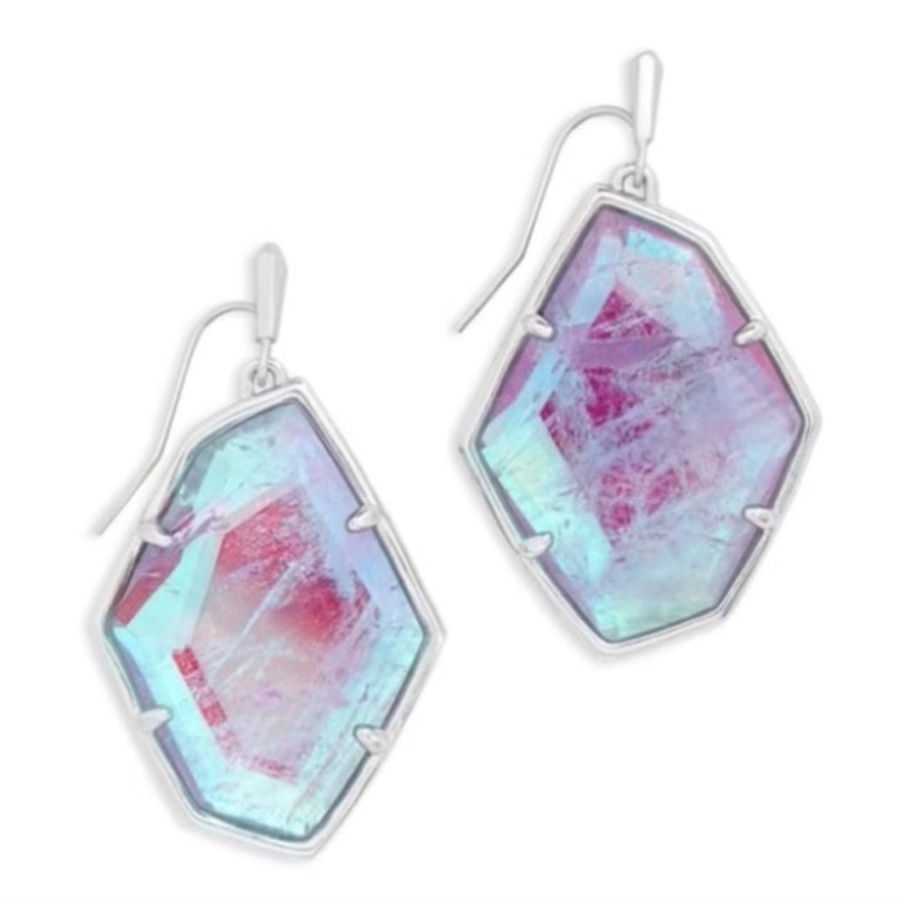 Kendra Scott Dunn Large Drop Earrings Amethyst Purple Dichroic Glass and Silver